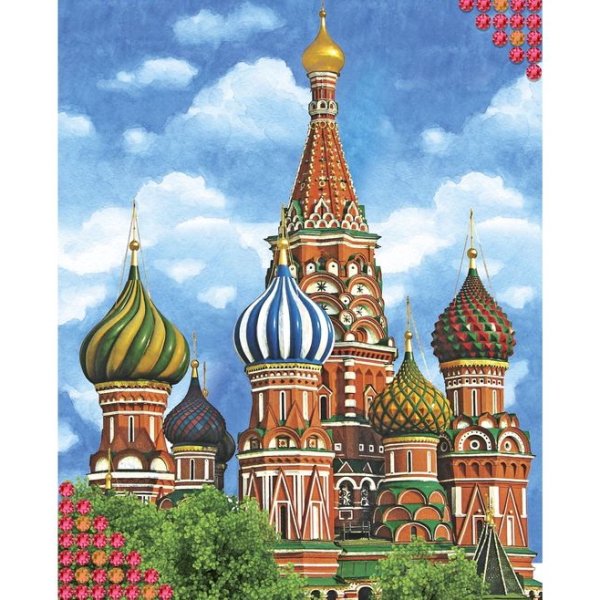 Алмазная вышивка «собор Василия Блаженого и башня Кремля»