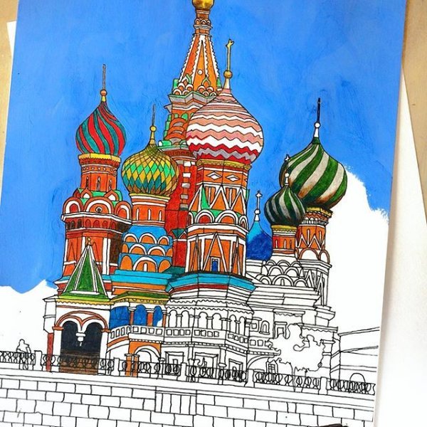 Храм Василия Блаженного Москва рисунок