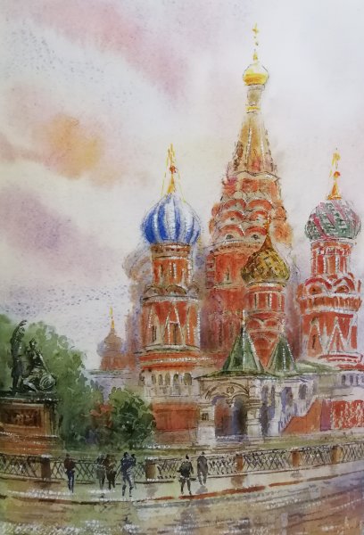 Собор Василия Блаженного Москва акварель