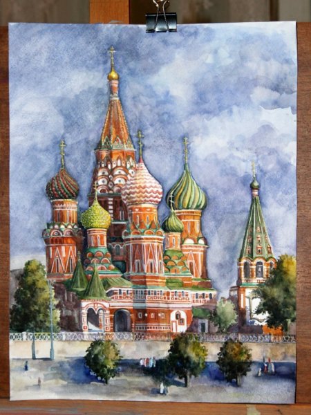 Собор Василия Блаженного Москва акварель