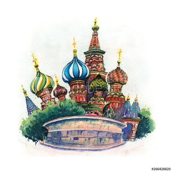 Храм Василия Блаженного Москва акварель