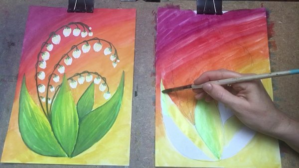 Рисуем Ландыши гуашью видеоуроки