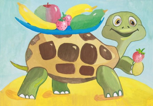 Черепаха красками для детей