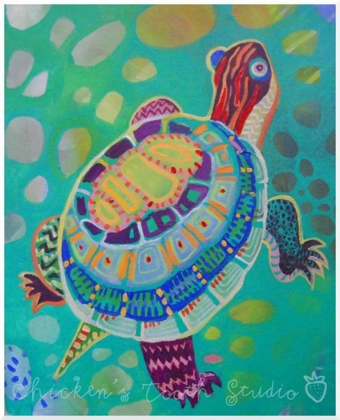 Морская черепаха гуашью
