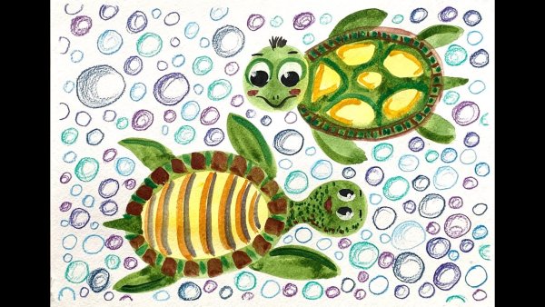Черепашка красками для детей