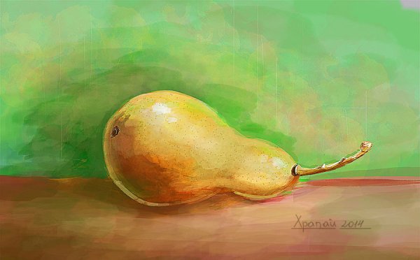Лежачая груша акварелью