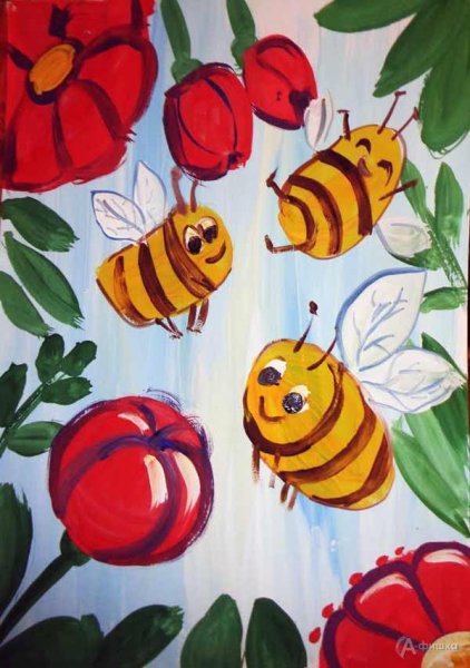 Пчелка красками рисование для ребенка