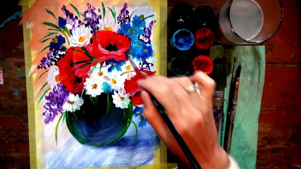 Рисование букета цветов видеоурок