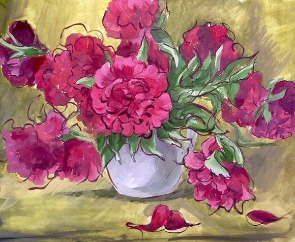 Пионы гуашью