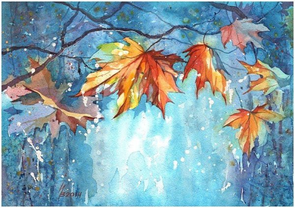 Осенние листья акварель