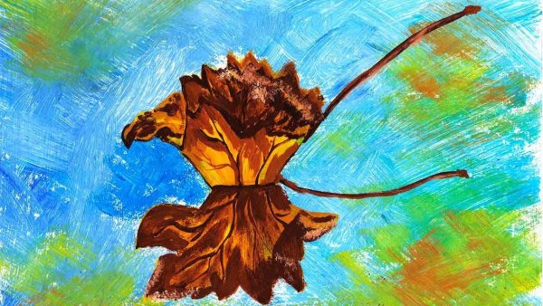 Осенняя лужа акварель