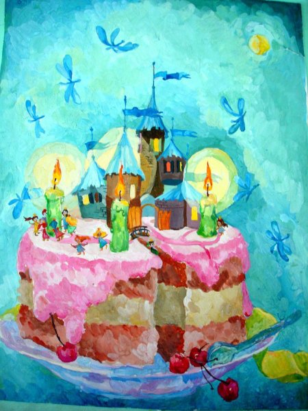 Торт акварельный детский