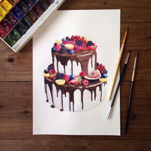 Торт цветными карандашами