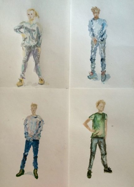 Наброски людей гуашью