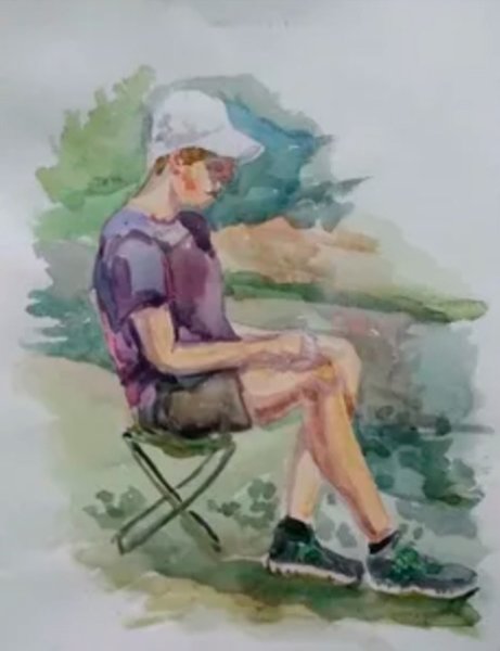 Этюд фигуры человека акварелью