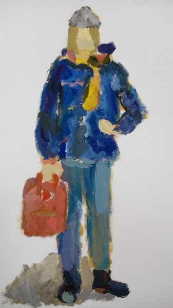 Этюд человека акварелью в полный рост