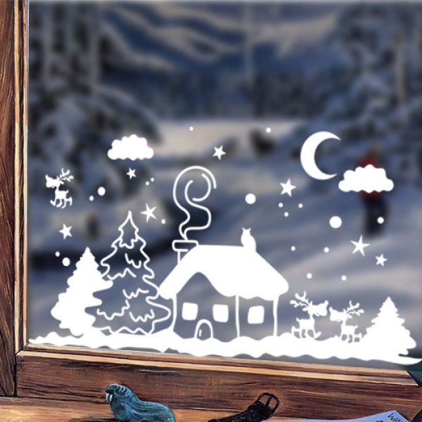 Домики гуашью на окне