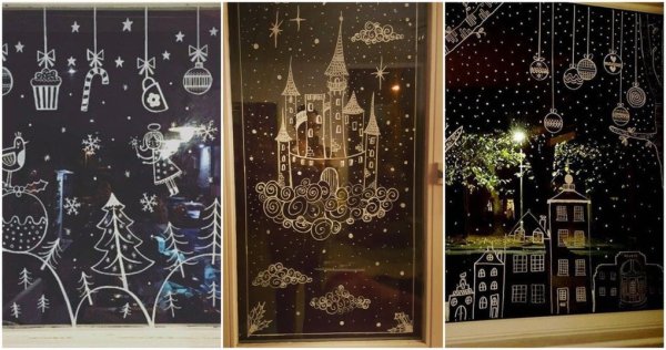 Узоры на окна к новому году гуашью