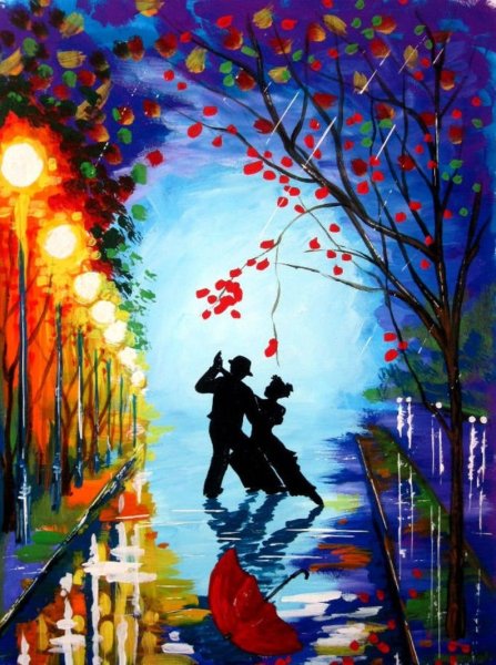 Закат гуашью