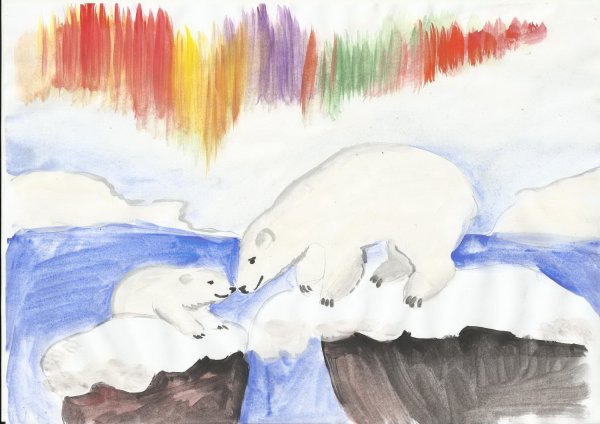 Рисование. Тема: «белый медведь и Северное сияние» (Лыкова, 140)