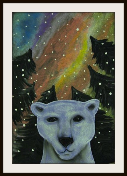 Рисования Северное сияние и медведи