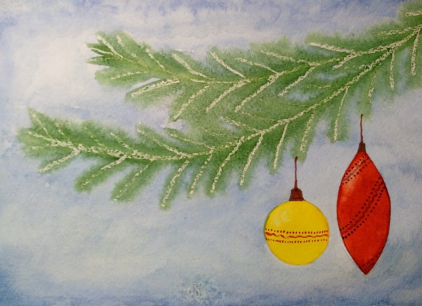 Рисование еловой ветки