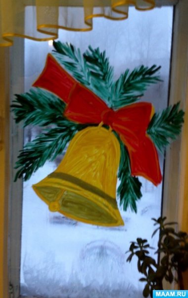 Рисунки на новый год на окна гуашью