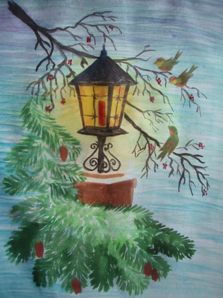 Новогодний фонарик гуашью