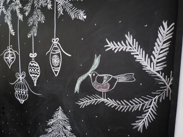 Зимний рисунок на доске мелком