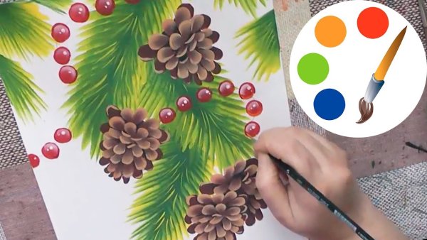 Еловая ветка красками