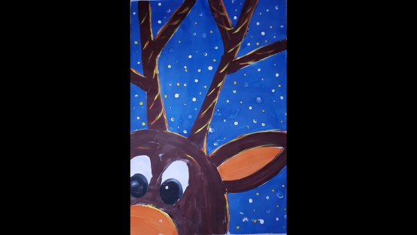 Олень на окне гуашью