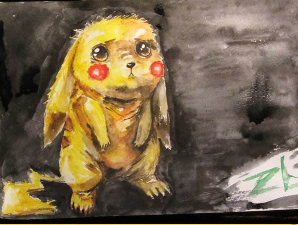 Пикачу акварелью