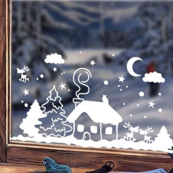 Домики гуашью на окне