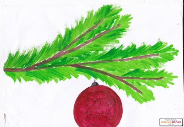 Елочная ветка гуашью