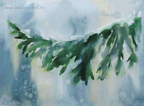 Рисование ветки ели гуашью детям