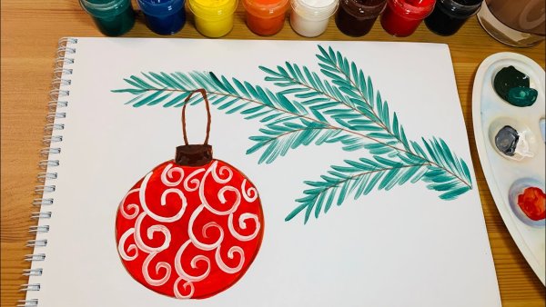 Рисование Новогодняя ветка
