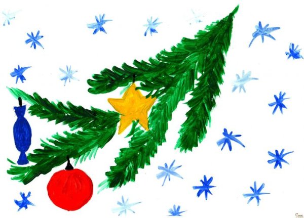 Рисование Новогодняя ветка