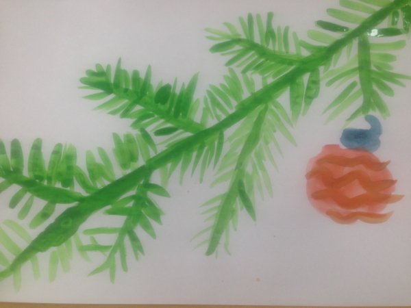 Еловая веточка гуашью