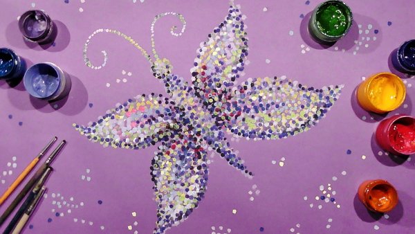 Пуантилизм ватными палочками бабочка