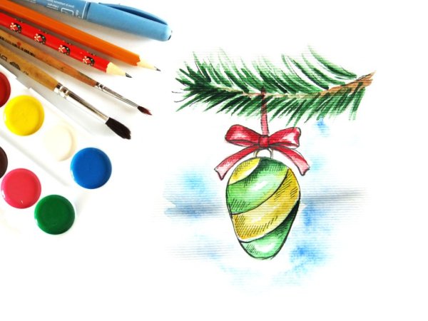Рисование новогодней игрушки