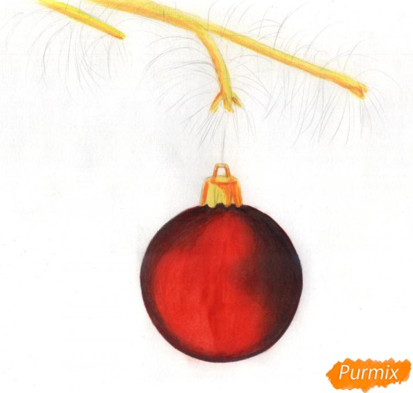 Рисование елочной ветки с игрушкой
