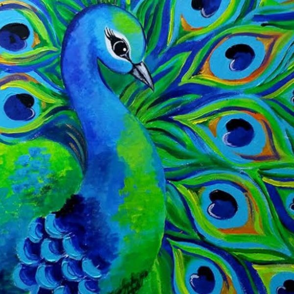 Павлин красками для детей