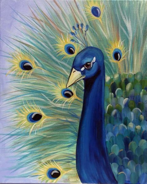 Павлин масляной пастелью