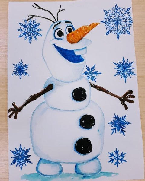 Олаф Снеговик гуашью