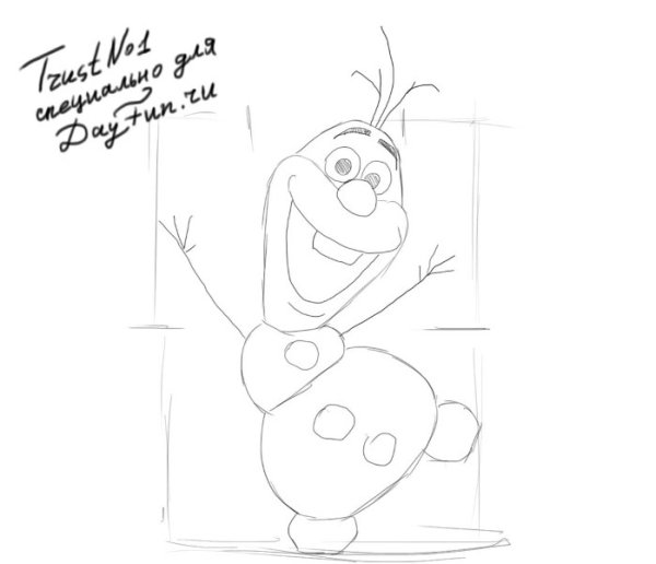 Нарисовать снеговика Олафа поэтапно