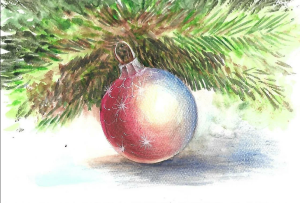 Елка цветными карандашами