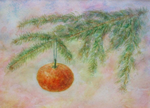 Елочная ветка акварель