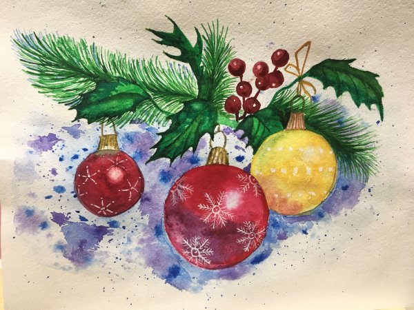 Новогодняя акварель