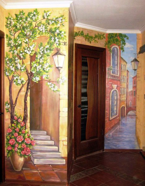 Роспись стен в узком коридоре