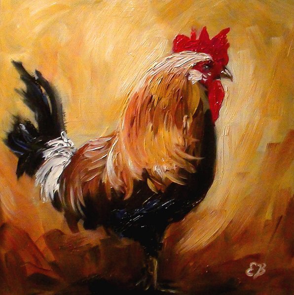 Петух гуашью